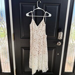 Lulu's Ivory and Beige Lace Spaghetti-Strap Dress